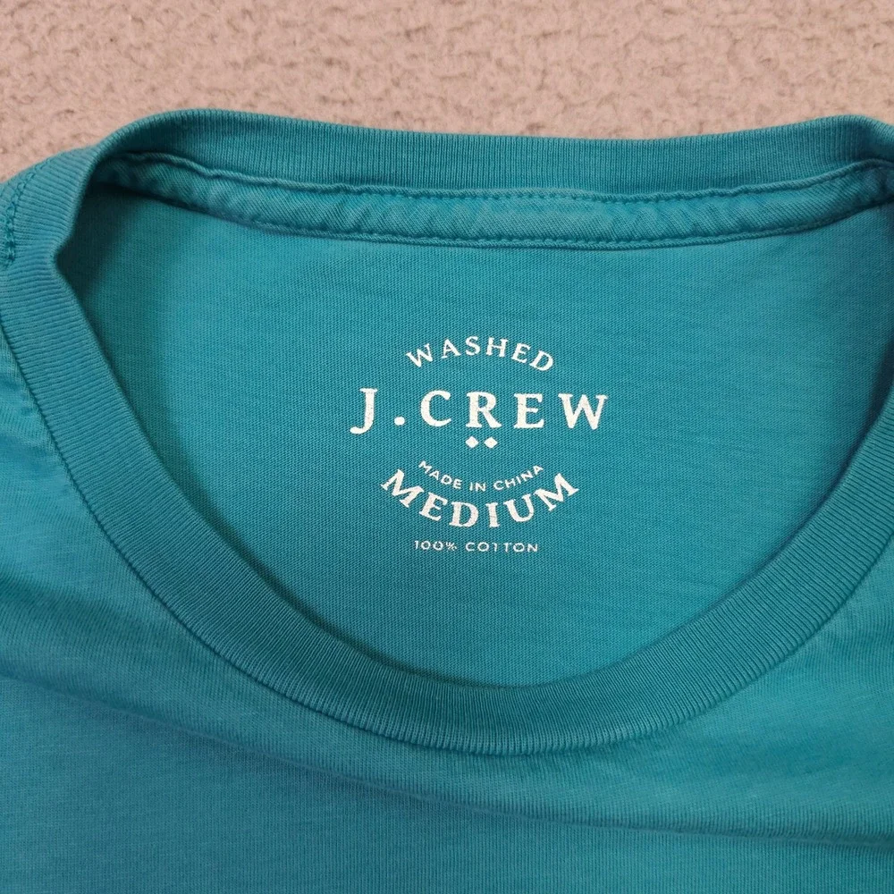 J Crew Long Sleeve T-Shirt Mens Medium Teal Washed Cotton Crew Neck Long Sleeve